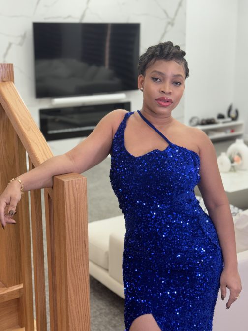 Blue sequined cut out