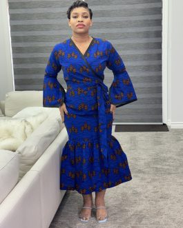 Blue Ankara wrap dress