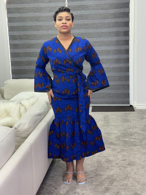 Blue Ankara wrap dress