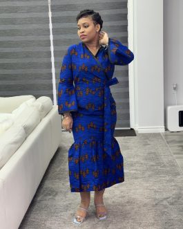 Blue Ankara wrap dress