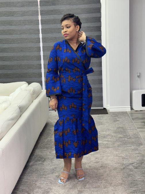Blue Ankara wrap dress - Image 2