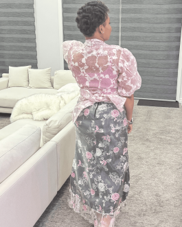 Floral print organza wrap top