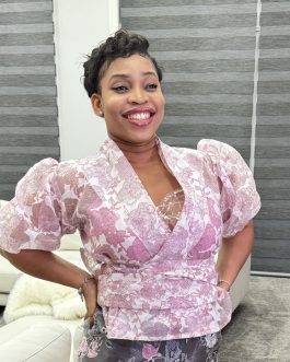 Floral print organza wrap top