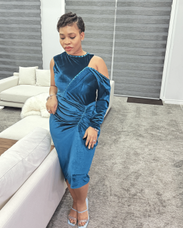 Regatta teal velvet cut out dress