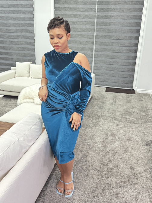 Regatta teal velvet cut out dress