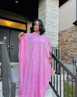 Baby pink Jacquard Draw-string shoulder Abaya