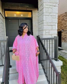 Baby pink Jacquard Draw-string shoulder Abaya