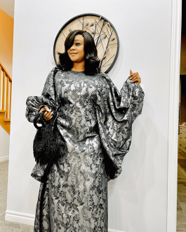 Grey Floral Damask Abaya