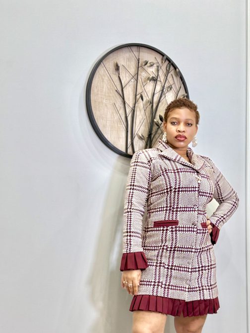 Burgundy Plaid Tweed Dress