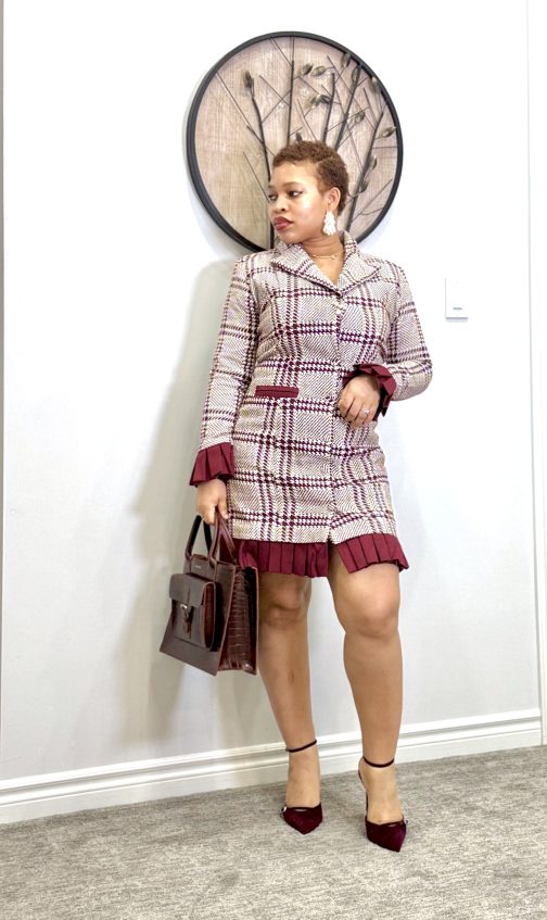 Burgundy Plaid Tweed Dress