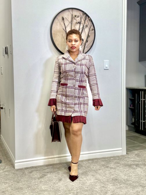Burgundy Plaid Tweed Dress - Image 2