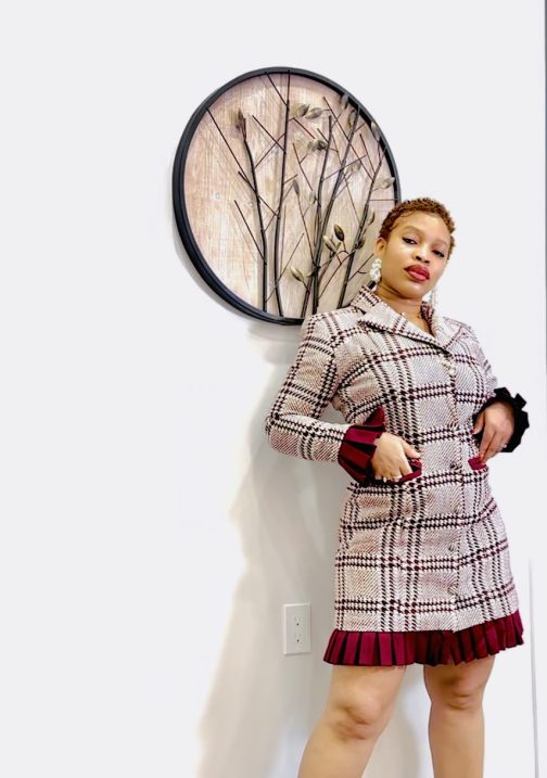 Burgundy Plaid Tweed Dress - Image 4