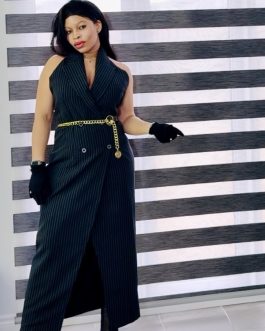 Black Pinstripe Halter Neck Jacket Dress