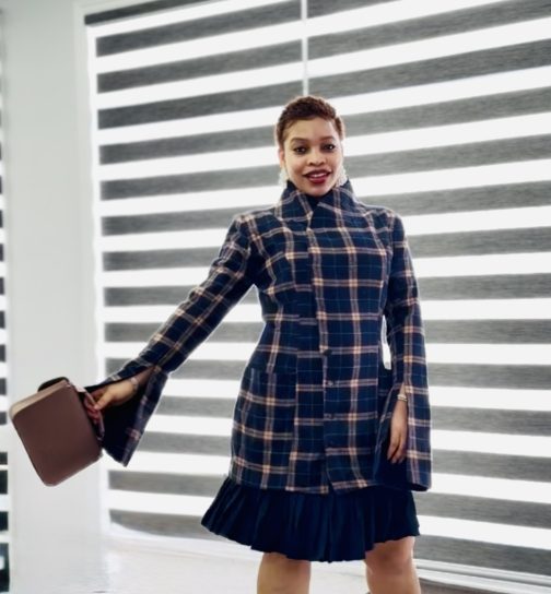 Navy Blue Plaid Cotton Jacket Dress - Image 3