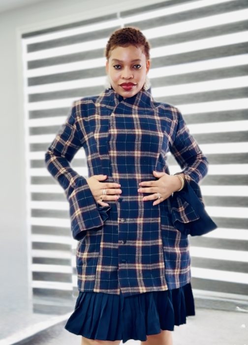 Navy Blue Plaid Cotton Jacket Dress - Image 2
