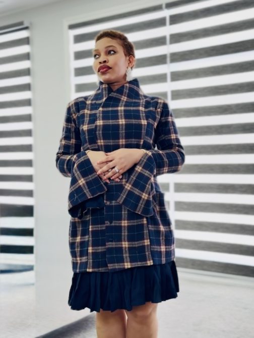 Navy Blue Plaid Cotton Jacket Dress