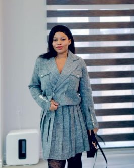 Grey Two Piece Jacket & Box Pleats Skirt Set