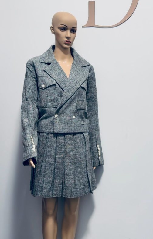 Grey Two Piece Jacket & Box Pleats Skirt Set - Image 5